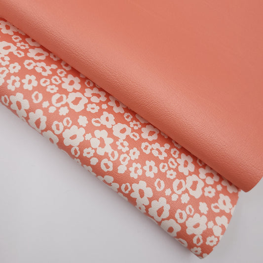 Simple Floral - Coral  Floral Leatherette ** SECONDS**