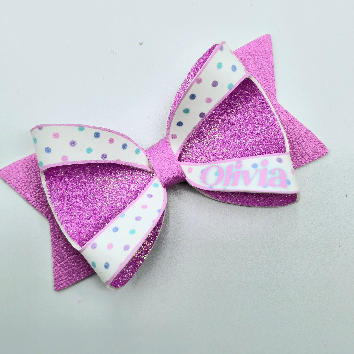 Double Sided Pastel Dotty Backed with Light Pink Glitter Bow Loops