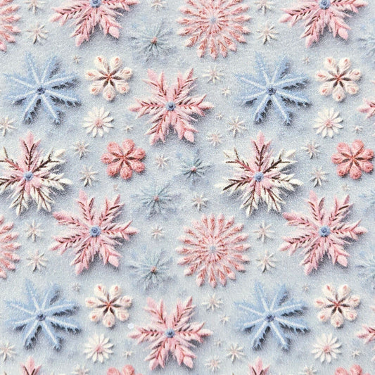 3D Pink & Blue Snowflakes Artisan Leatherette