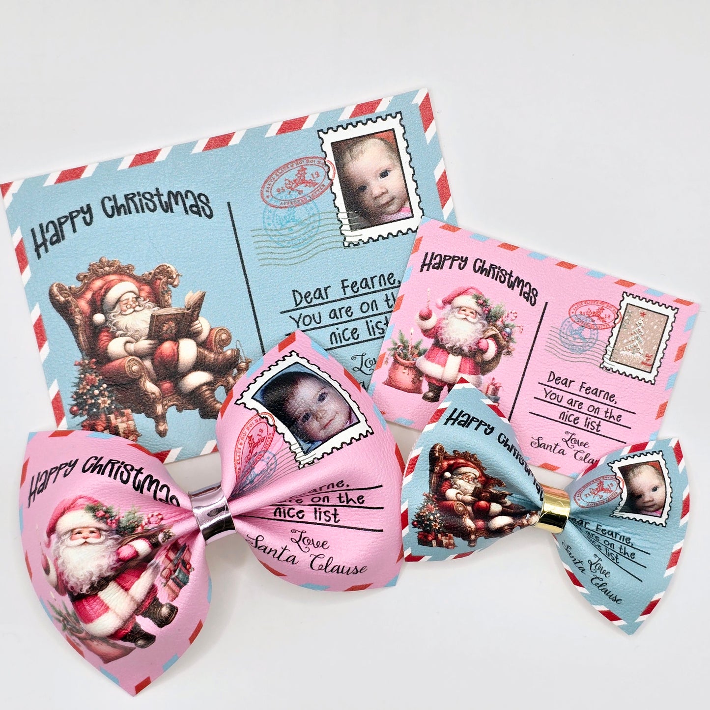 Personalised Pink & Blue Letter from Santa Leatherette Pinch Bows