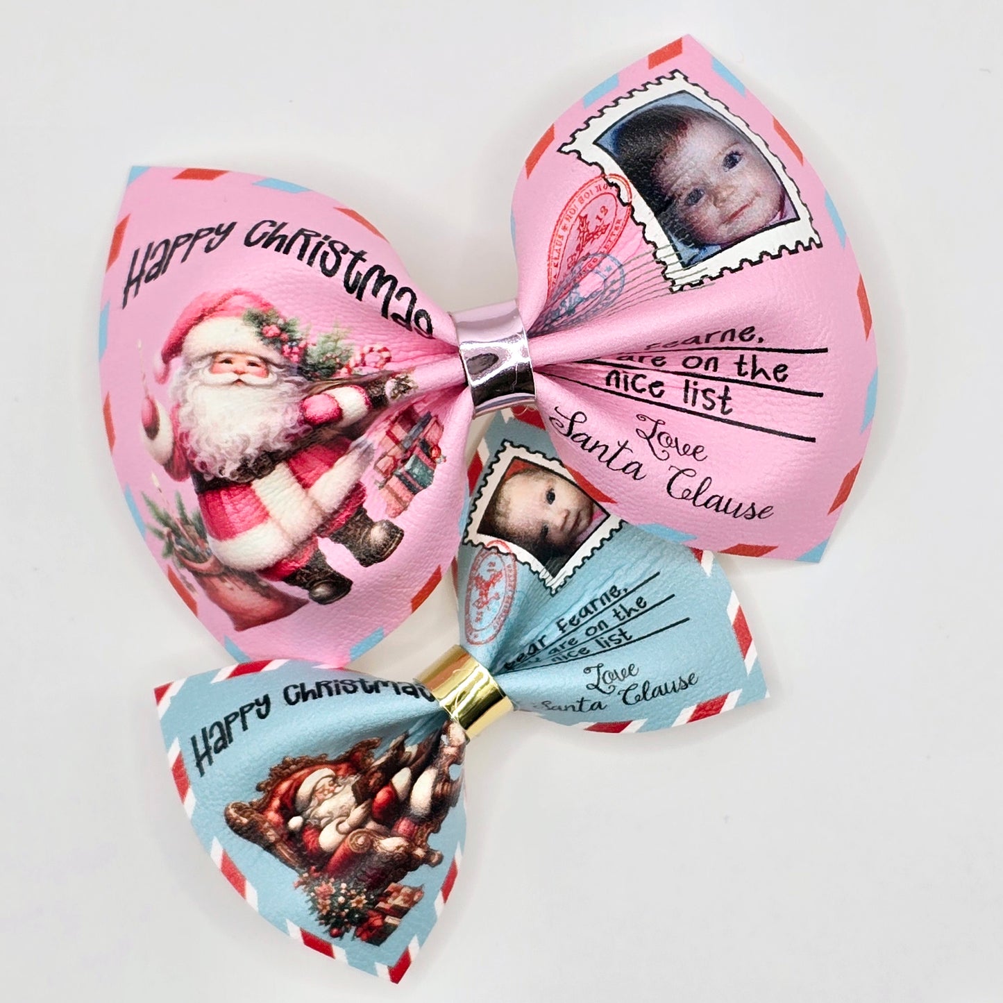 Personalised Pink & Blue Letter from Santa Leatherette Pinch Bows