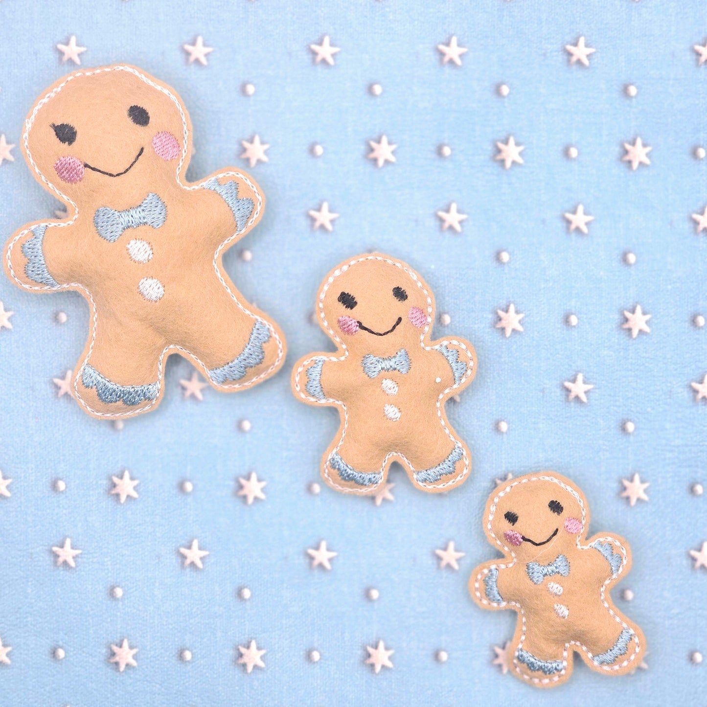 Gingerbread with Blue Bows Stuffies / Strip of 2