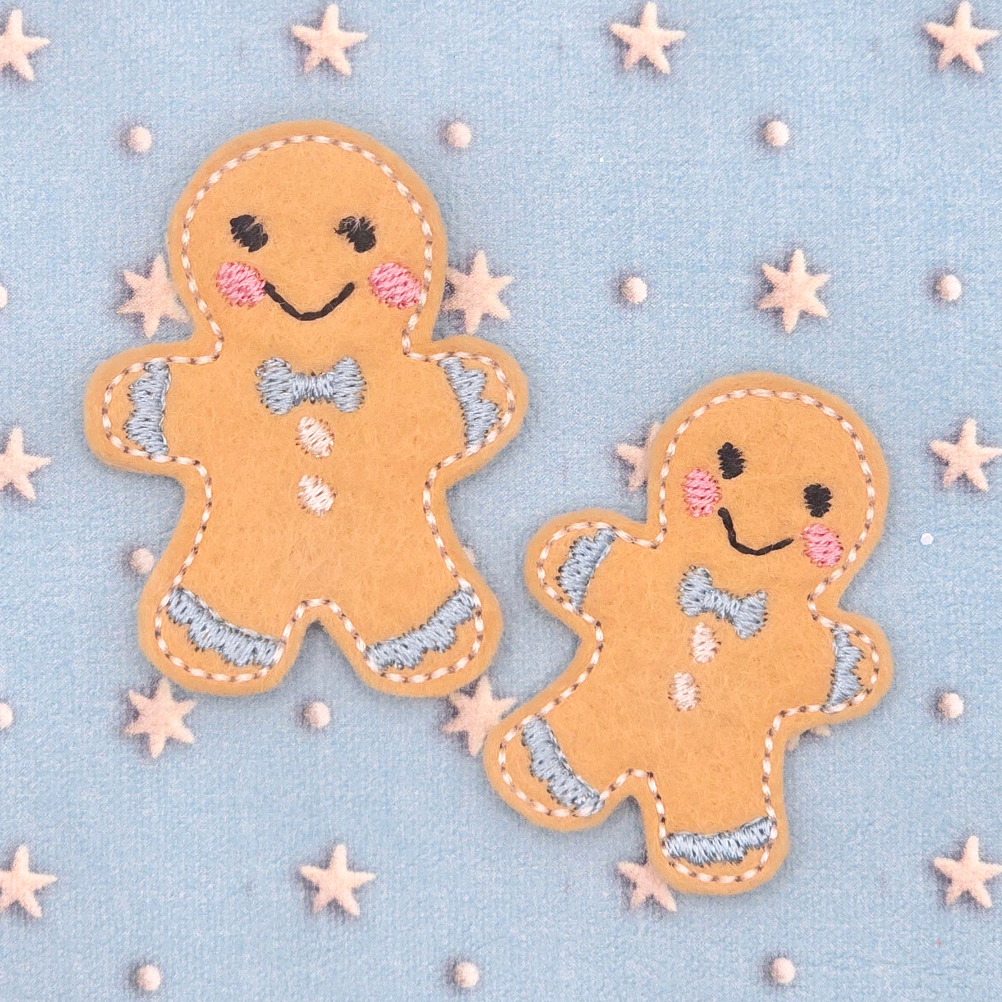 Gingerbread with Blue Bows Felties / Strip of 3