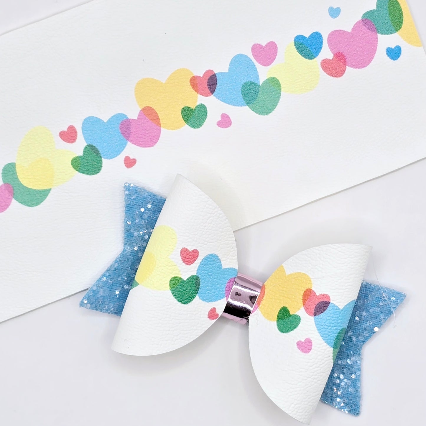 Pastel Transluscent Hearts Leatherette Fabric Roll