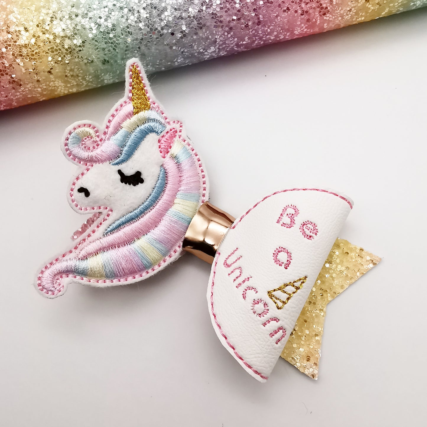 Be a Unicorn Embroidered Bow Half Featuring the Medium Dolly Bow