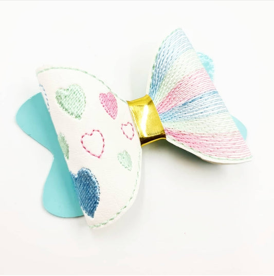 Pastel Heart Motif Stitched Bow