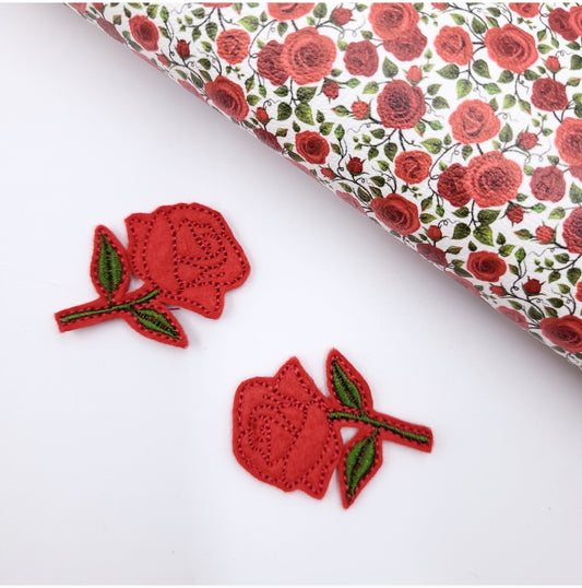 English Red Rose Felties  / strip of 3