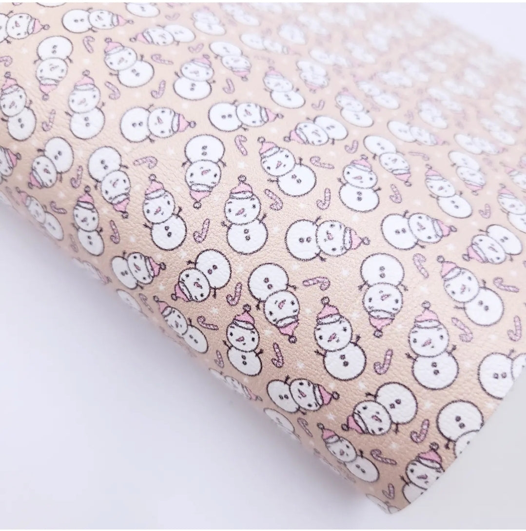 Snowman with Pink Hat Artisan Leatherette