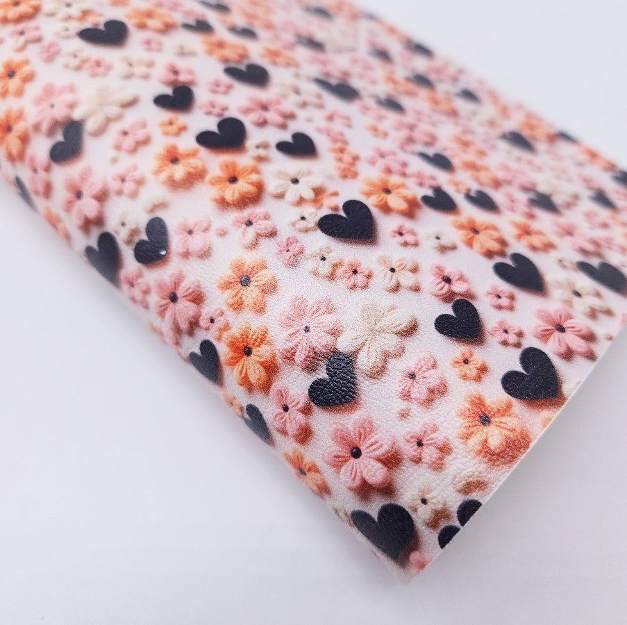 3D Black Hearts Artisan Leatherette