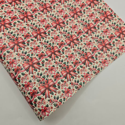 Candy Striped Bow & Holly Artisan Leatherette