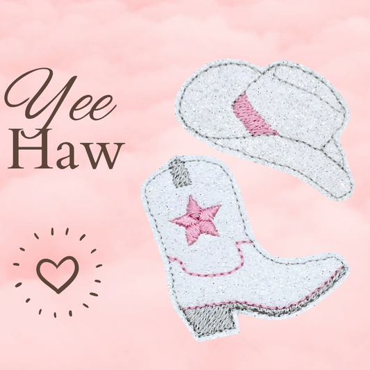 Embroidered Glitter Cowboy Boot and Hat