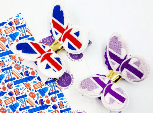 Union Jack Butterfly Hair Bow Tails | Digital Embroidery File