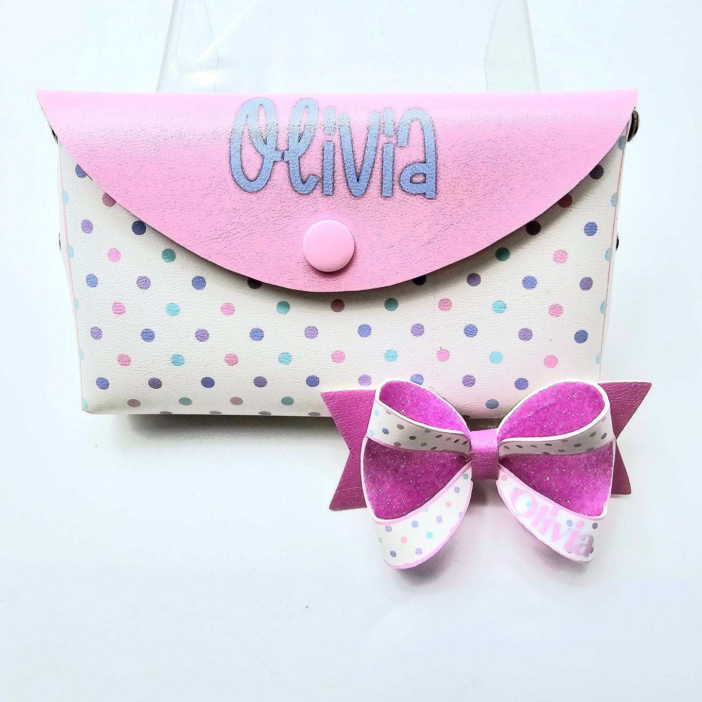 Double Sided Pastel Dotty Backed with Light Pink Glitter Bow Loops