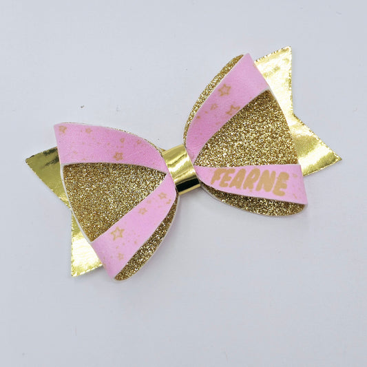 Double Sided Gold Stars on Pink Backed with Gold Glitter Bow Loops