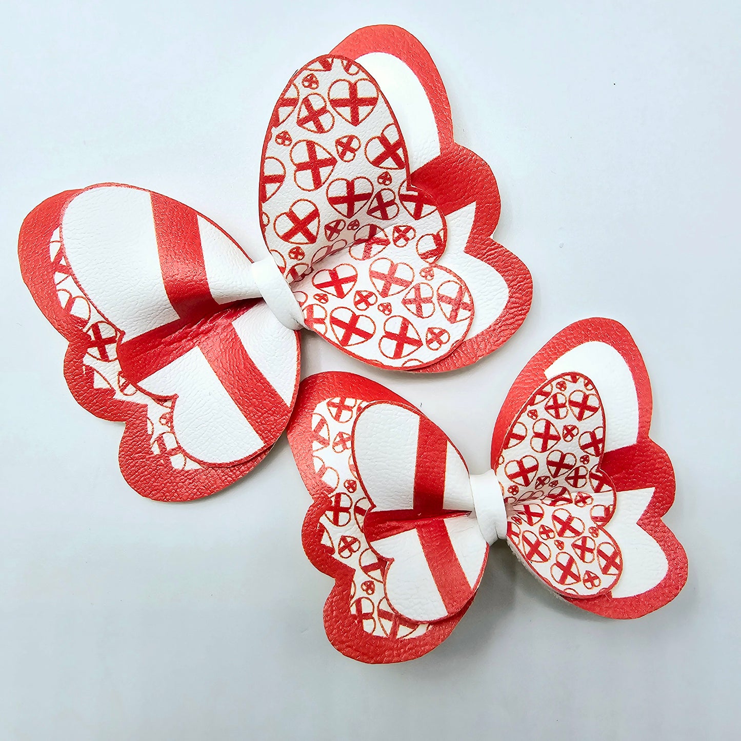 England Flag Double Layered Butterfly Pinch Bows - 2 size combinations