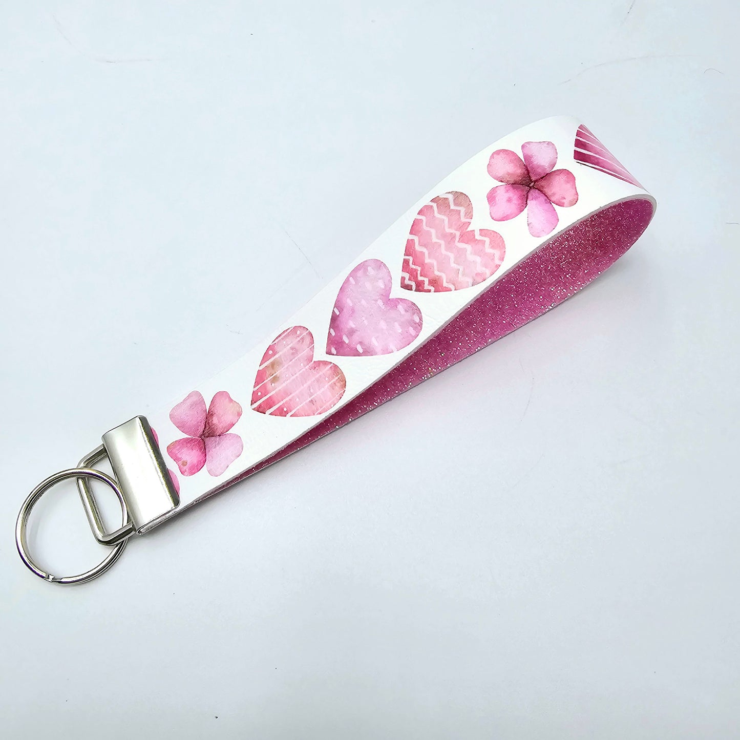 Pink Love Hearts Wristlet Double Sided Leatherette