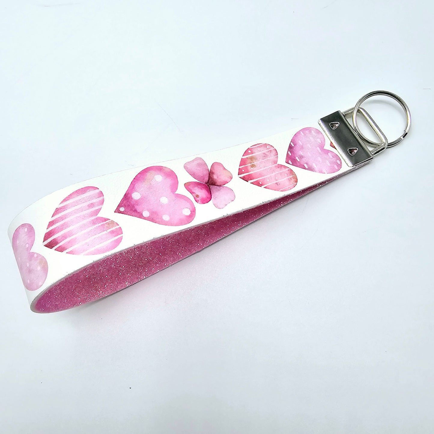 Pink Love Hearts Wristlet Double Sided Leatherette