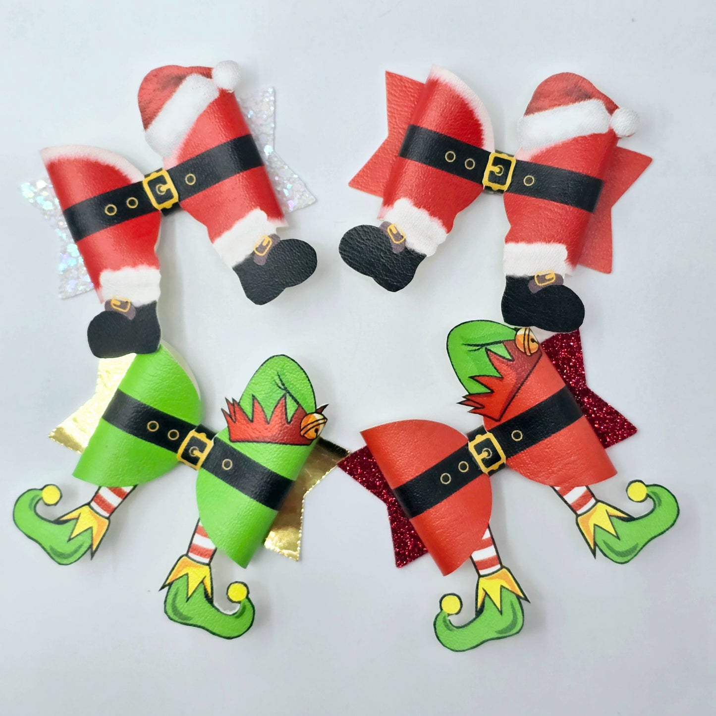 Santa Hat and Boots Leatherette Bow Loops