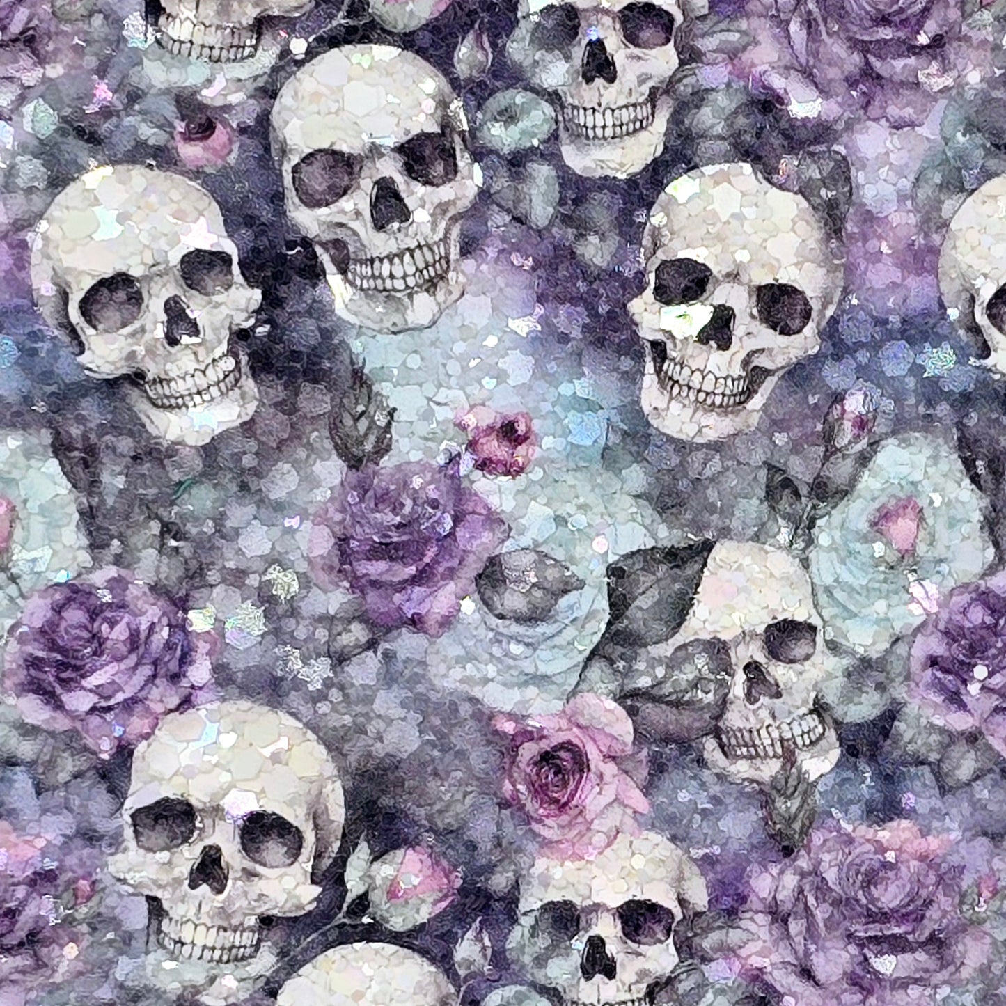 Skulls on Blue & Lilac Flowers Chunky Glitter