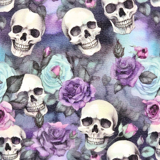 Skulls on Blue and Lilac Flowers Artisan Leatherette