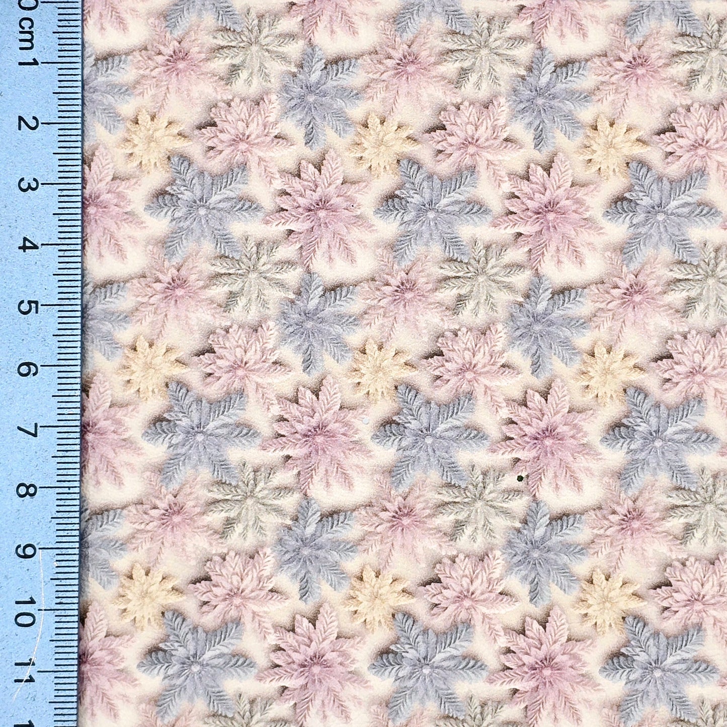 3D Pink & Blue Snowflakes on Cream Artisan Leatherette