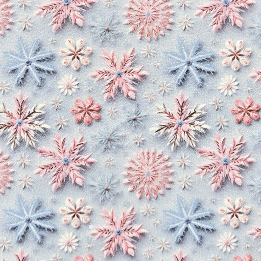 3D Pink & Blue Snowflakes Artisan Leatherette