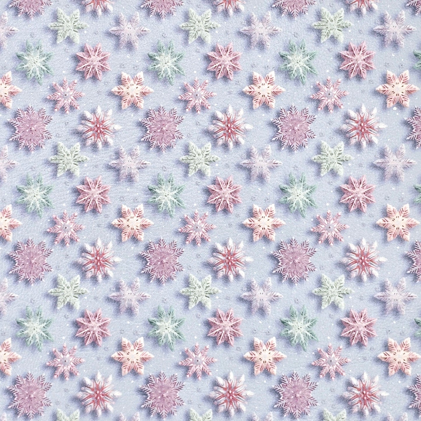 Pink & Mint Snowflakes on Blue Artisan Leatherette