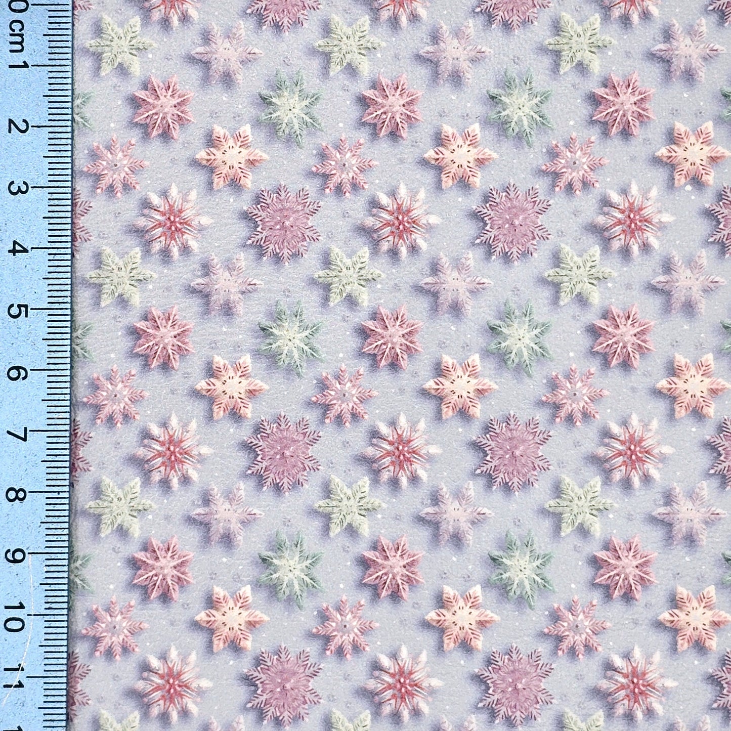 Pink & Mint Snowflakes on Blue Artisan Leatherette