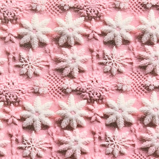 Pink Embroidery Effect Snowflakes Artisan Leatherette