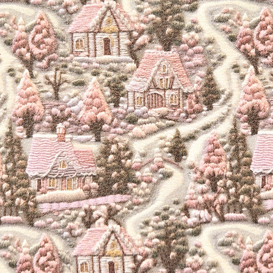 Embroidery Effect Christmas Village Artisan Leatherette