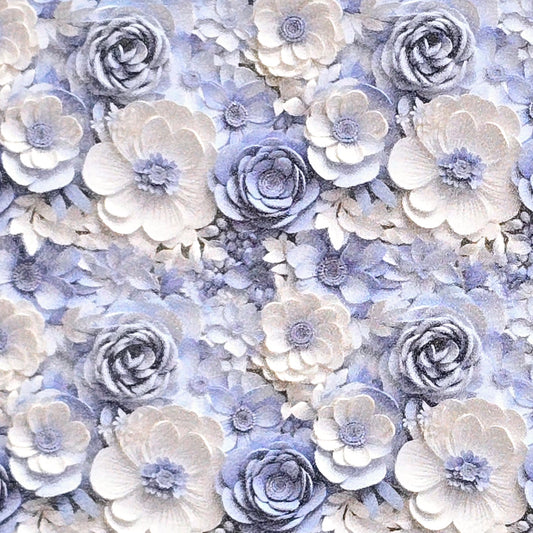 Blue and White 3D Floral Artisan Leatherette