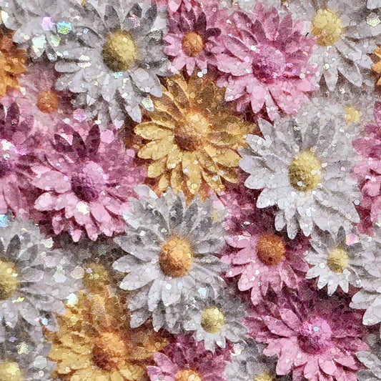 3D Pink White & Yellow Daisies Chunky Glitter