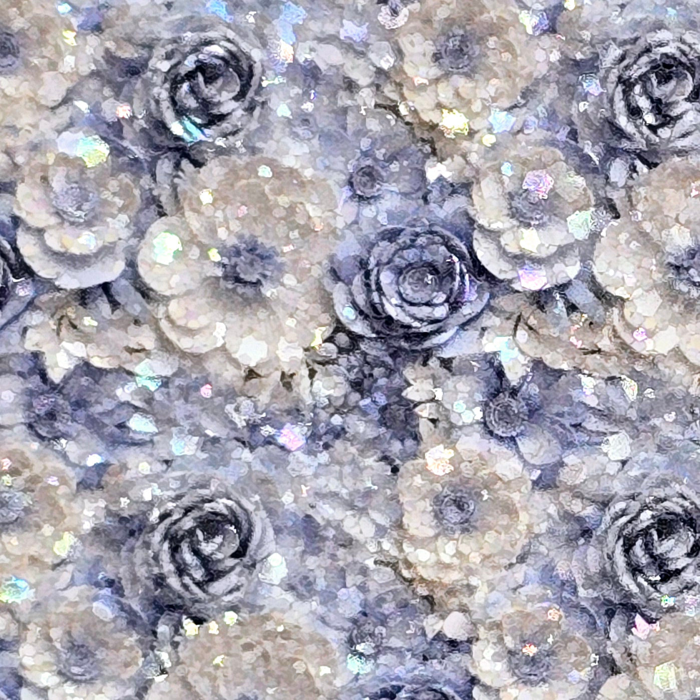 Blue and White 3D Flowers Chunky Glitter