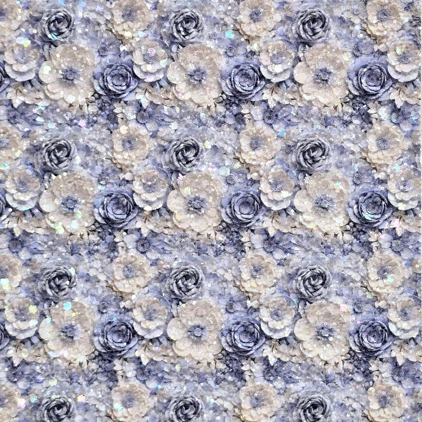 Blue and White 3D Flowers Chunky Glitter