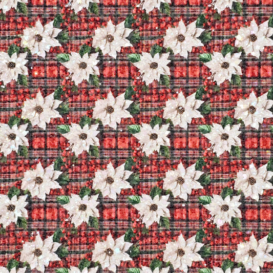 Christmas Floral Tartan Chunky Glitter