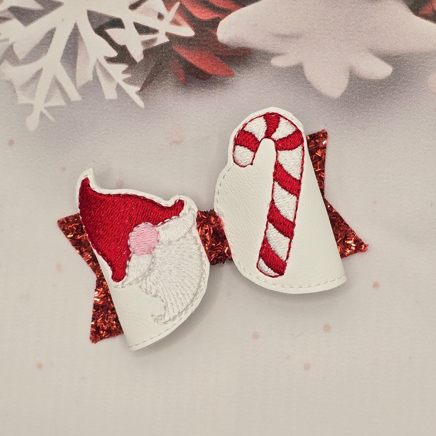 Santa Gnome  Embroidered Bows