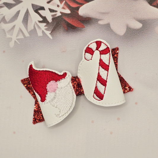 Santa Gnome  Embroidered Bows