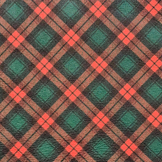 Green and Red Diagonal Tartan Artisan Leatherette