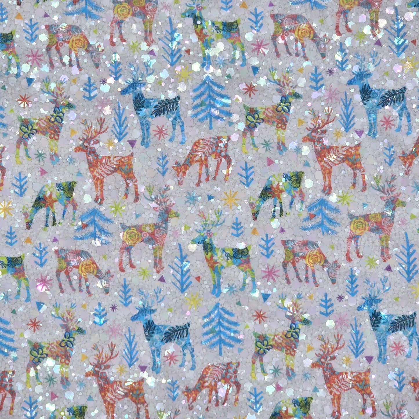 Floral Deers Printed Chunky Glitter