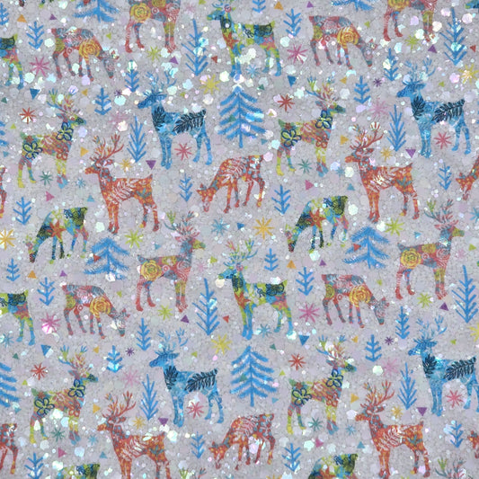 Floral Deers Printed Chunky Glitter