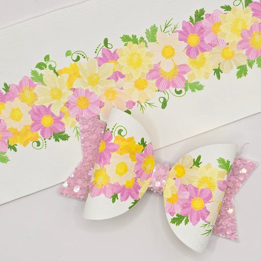 Pink & Lemon Floral Border Leatherette Fabric Roll