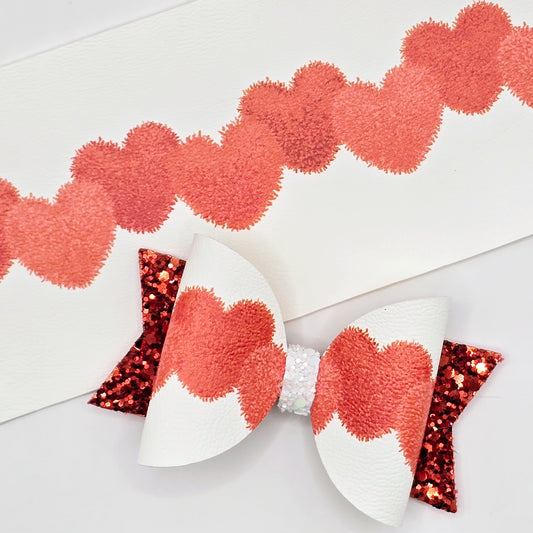 Fluffy Red Hearts Leatherette Fabric Roll