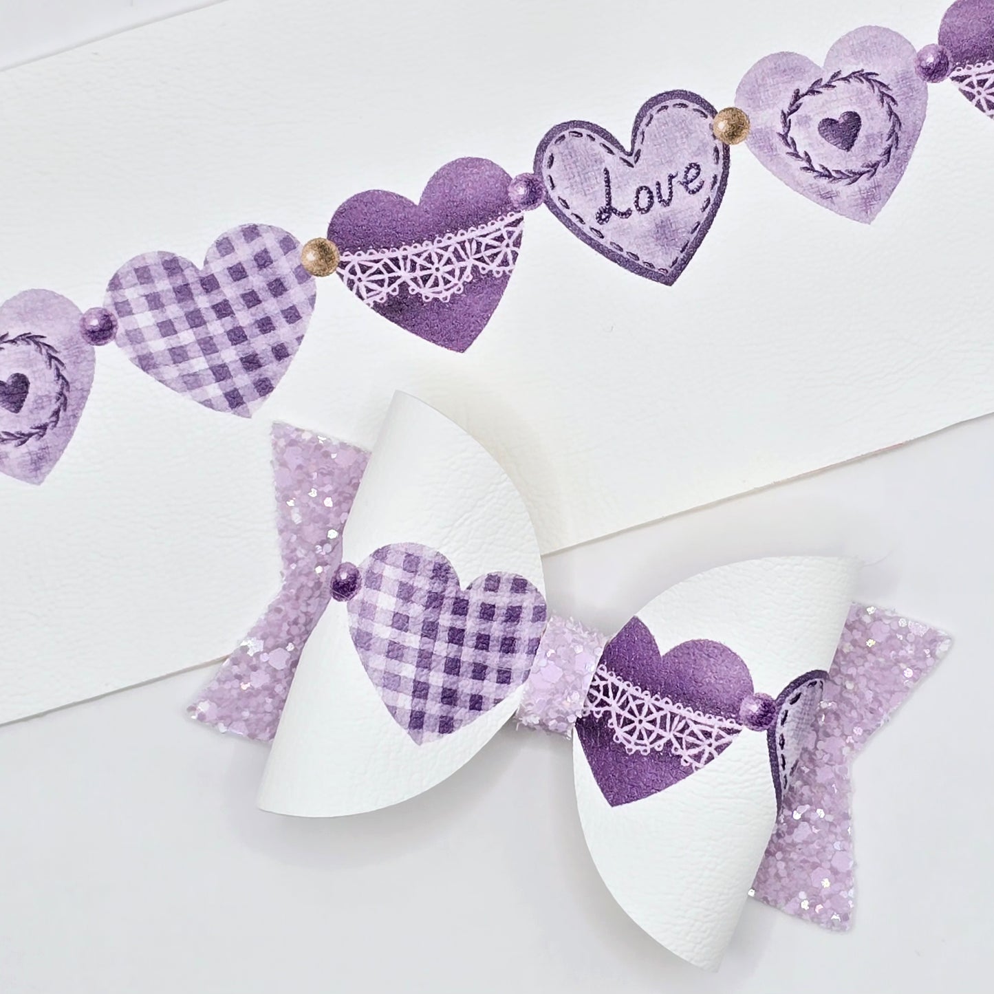 Rustic Lilac Hearts Leatherette Fabric Roll