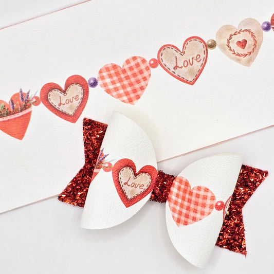 Rustic Red Hearts Leatherette Fabric Roll