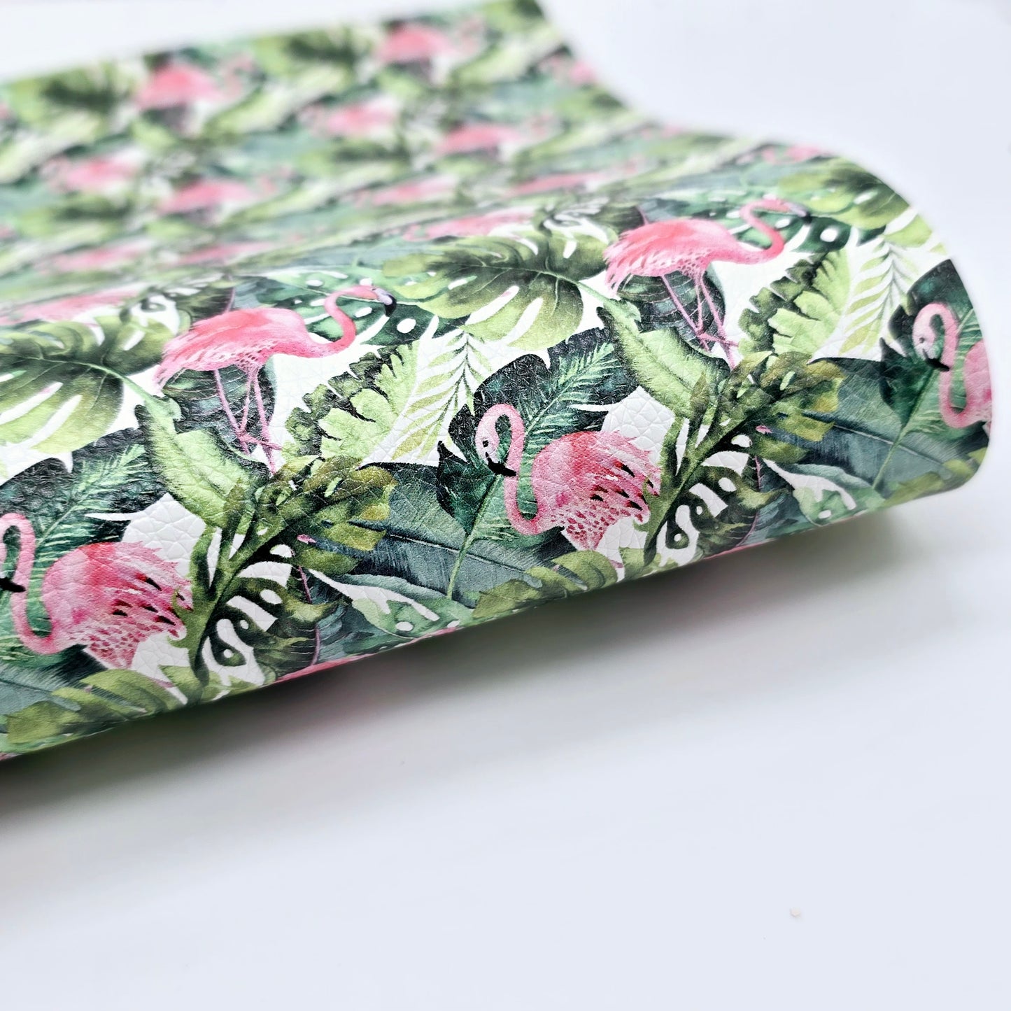 Tropical Flamingo on Green Leaves Litchi Leatherette - sh3 c3