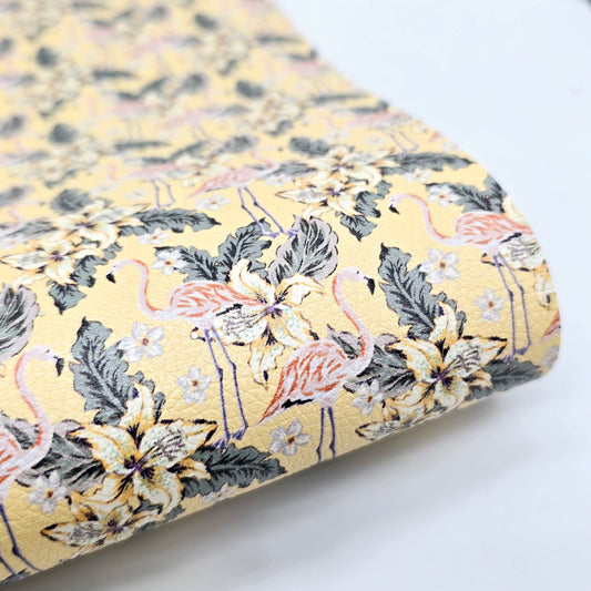 Tropical Flamingo on Yellow Litchi Leatherette - sh3 c3