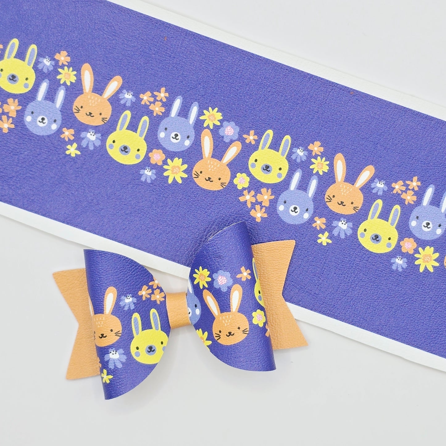 Cartoon Bunny Faces Leatherette Fabric Roll