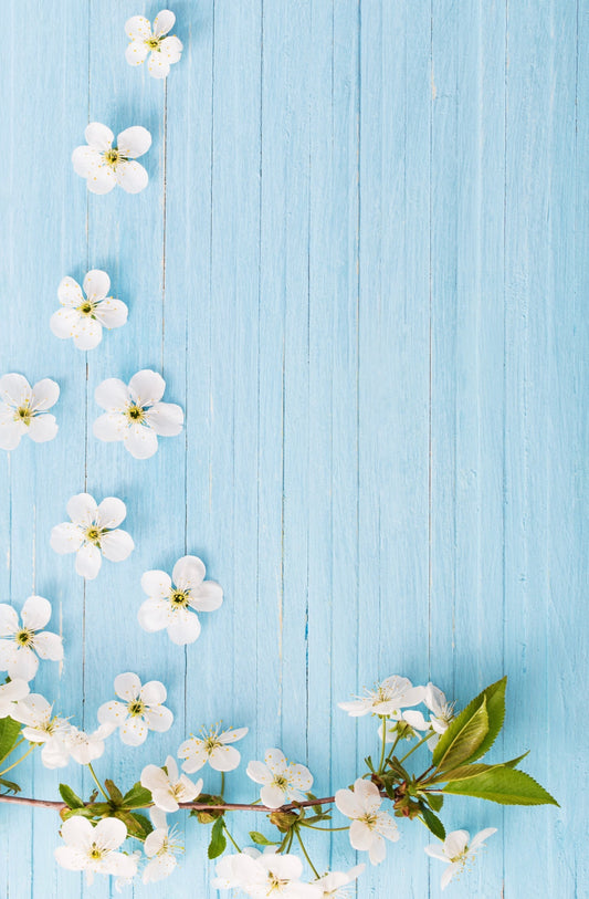 Florals on Blue Wooden Photography Backdrop