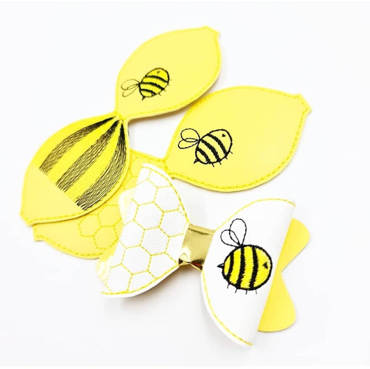 Bee with Honeycomb Hair Bow - Digital Embroidery File