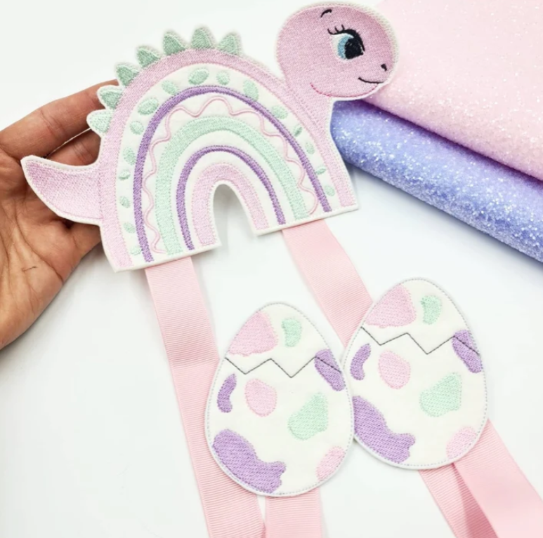 Dino Rainbow Bow Holder | Digital Embroidery File